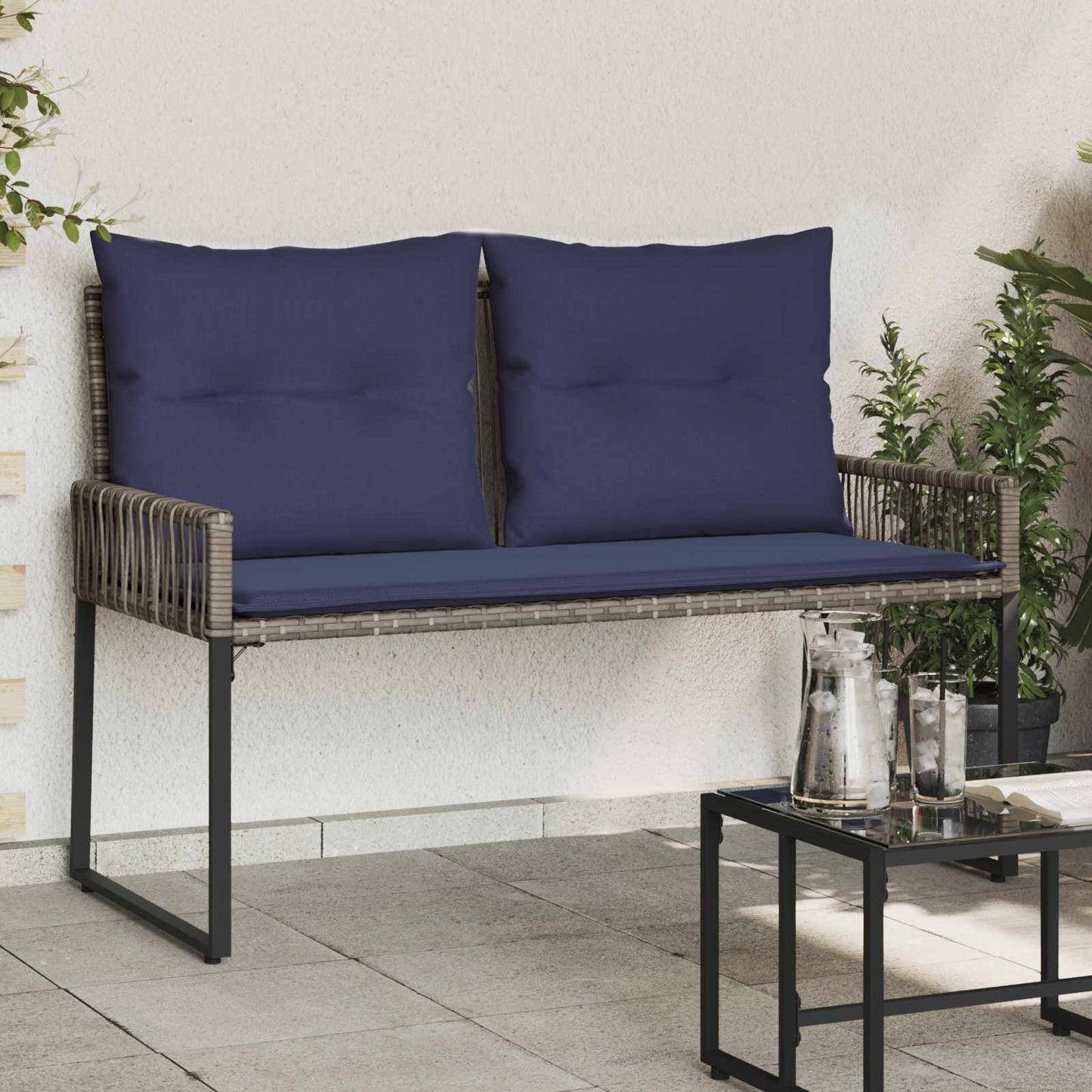 vidaXL Εξωτερικός πάγκος 4 pcs Γκρι και Navy Blue συνθετικό ρατάν