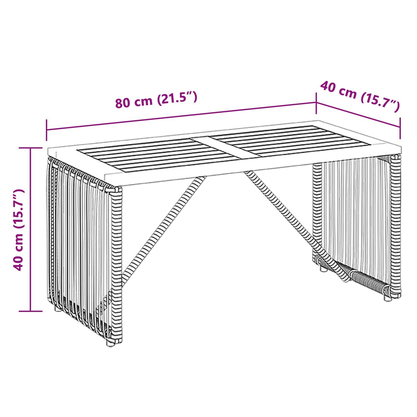 vidaXL Εξωτερικό Τραπέζι Μαύρο και Καφέ 80 x 40 x 40 cm