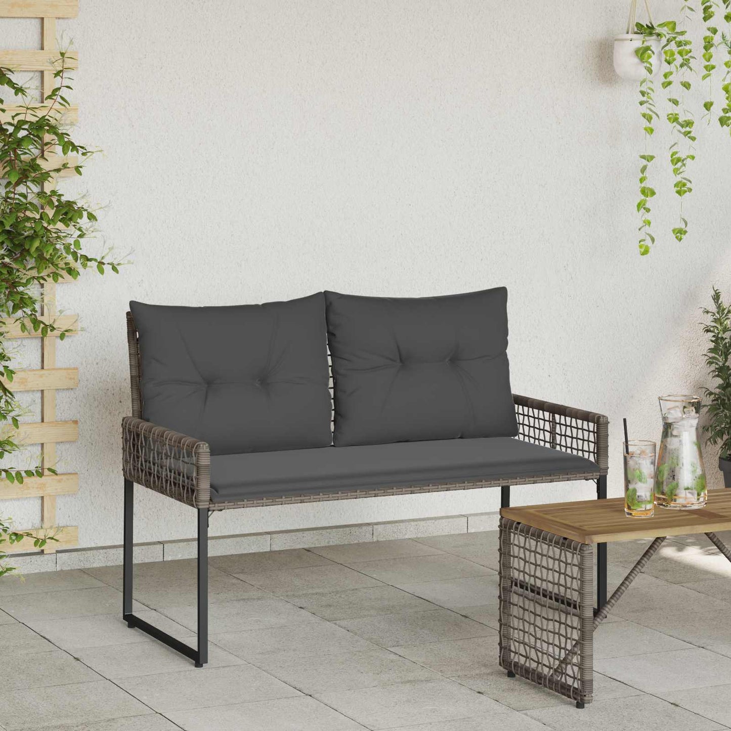vidaXL Εξωτερικός πάγκος Γκρι 118 x 55 x 82 εκ PE Ρατάν και Ύφασμα
