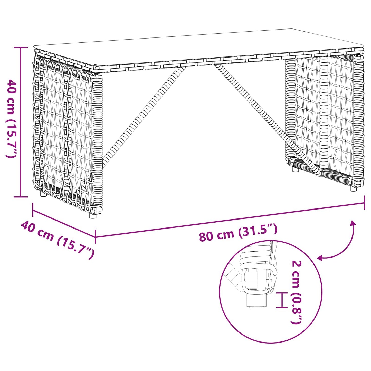vidaXL Εξωτερικό Τραπέζι Γκρι και Μαύρο 80 x 40 x 40 cm