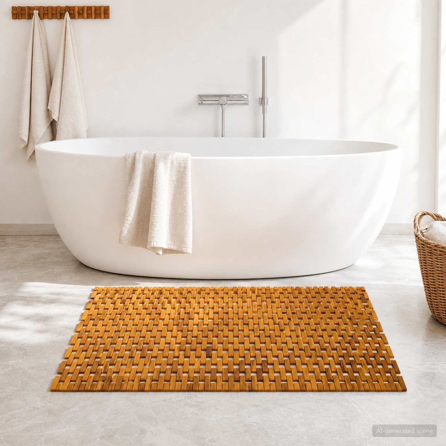 vidaXL Πατάκια μπάνιου Φυσικό 95 x 140 cm Στερεό Ξύλο Ακακίας