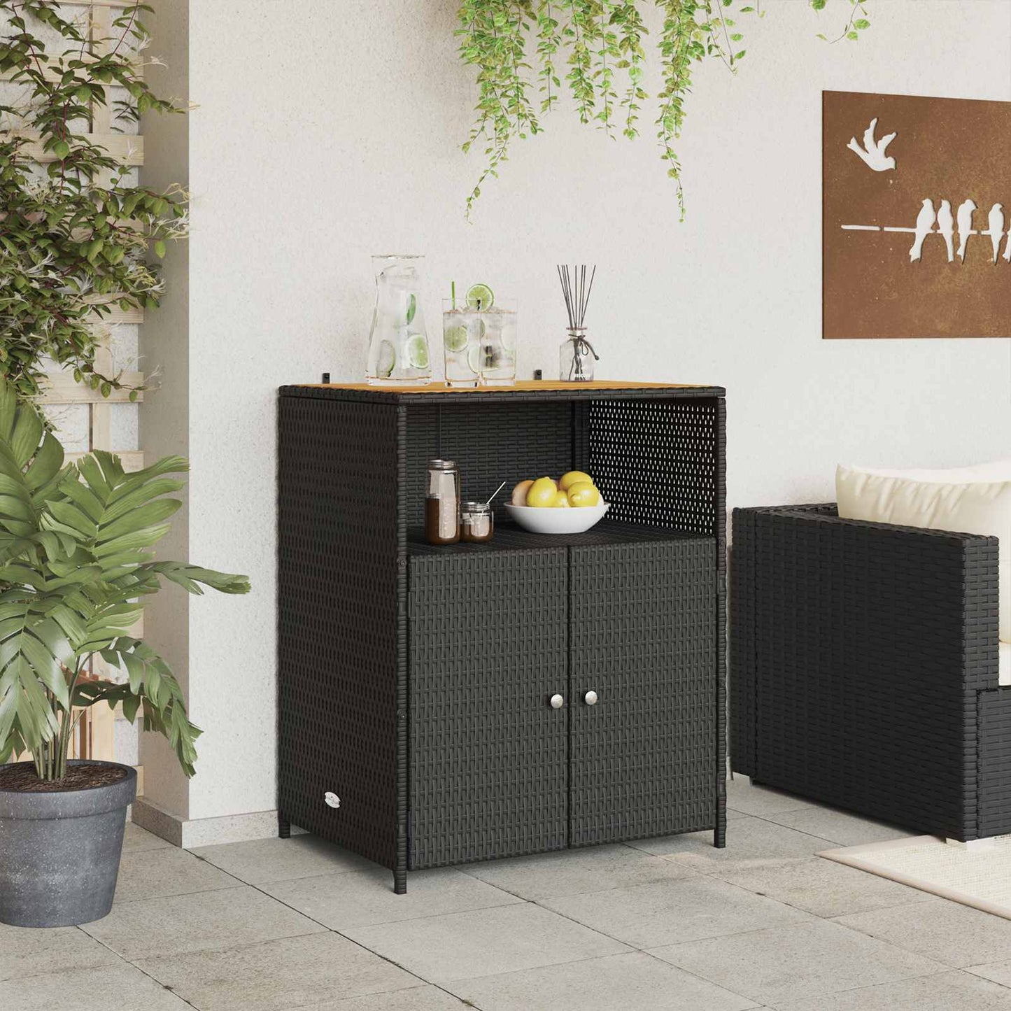 vidaXL Ντουλαπιού Μαύρο 70 x 50 x 87 εκ Πολυεστέρας και Ρόλυ Ράττεν