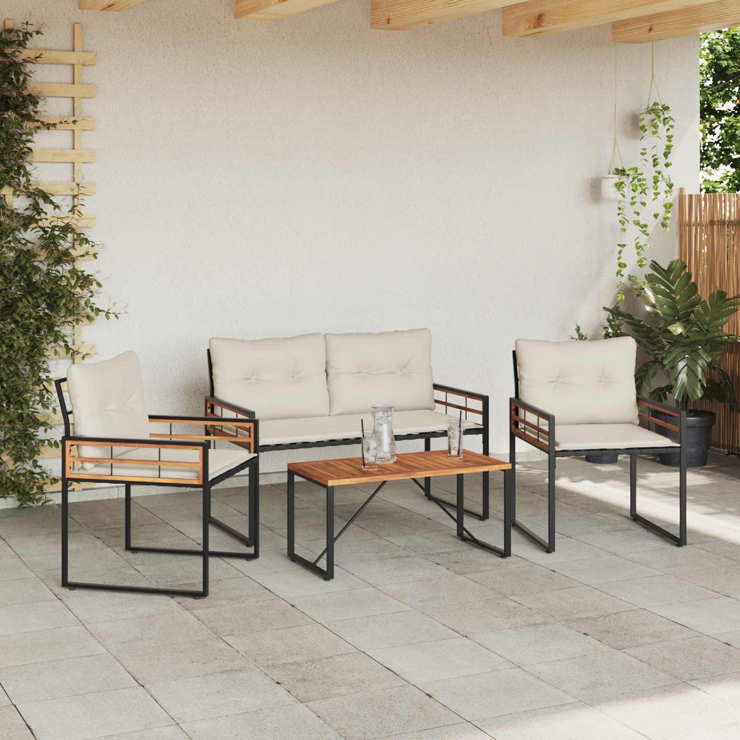vidaXL Σετ Εξωτερικών Επίπλων με μαξιλάρι 4 pcs Κρεμ