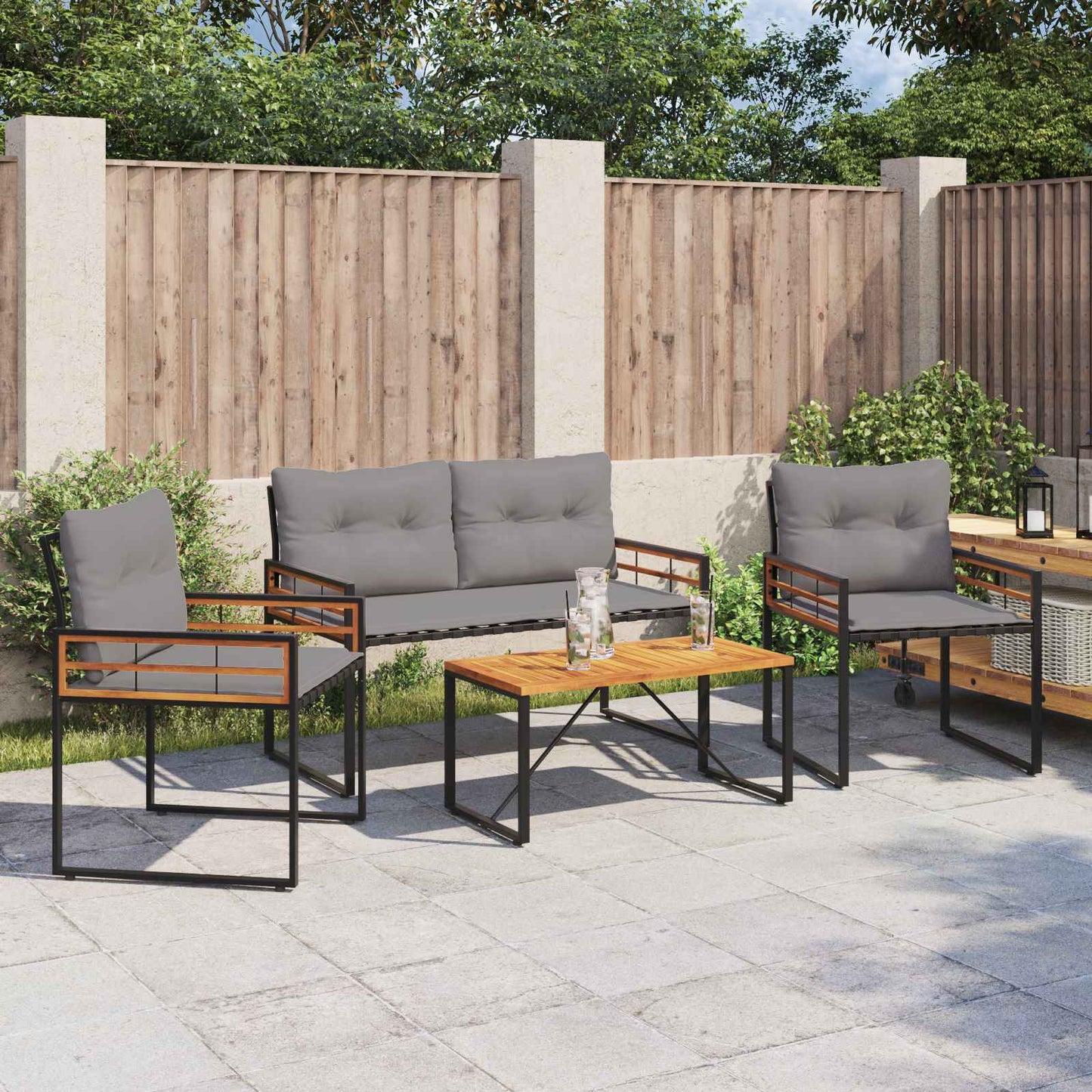 vidaXL Σετ Εξωτερικών Επίπλων με μαξιλάρι 4 pcs Ανοιχτό γκρι