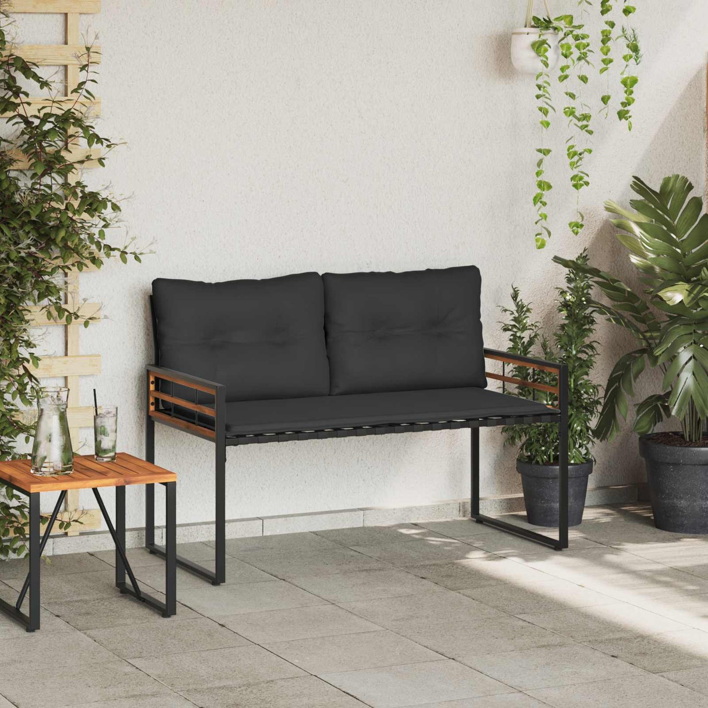 vidaXL Ξύλινο Στρώμα Παγκάκι με μαξιλάρι Σκούρο Γκρι 114 x 55 x 77 εκ