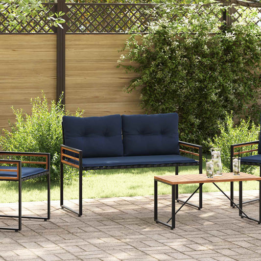 vidaXL Ξύλινο Στρώμα Παγκάκι με μαξιλάρι Ναυτικό μπλε 114 x 55 x 77 εκ