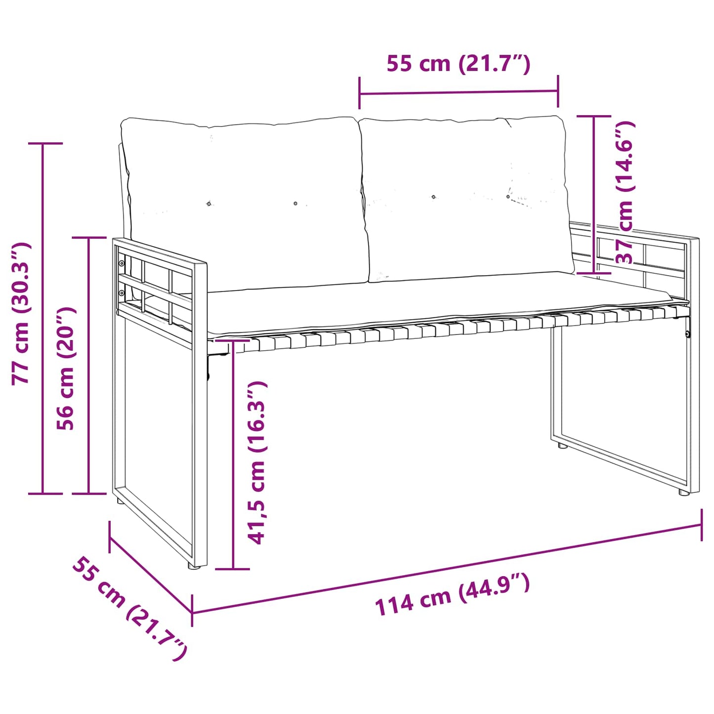 vidaXL Ξύλινο Στρώμα Παγκάκι με μαξιλάρι Ναυτικό μπλε 114 x 55 x 77 εκ