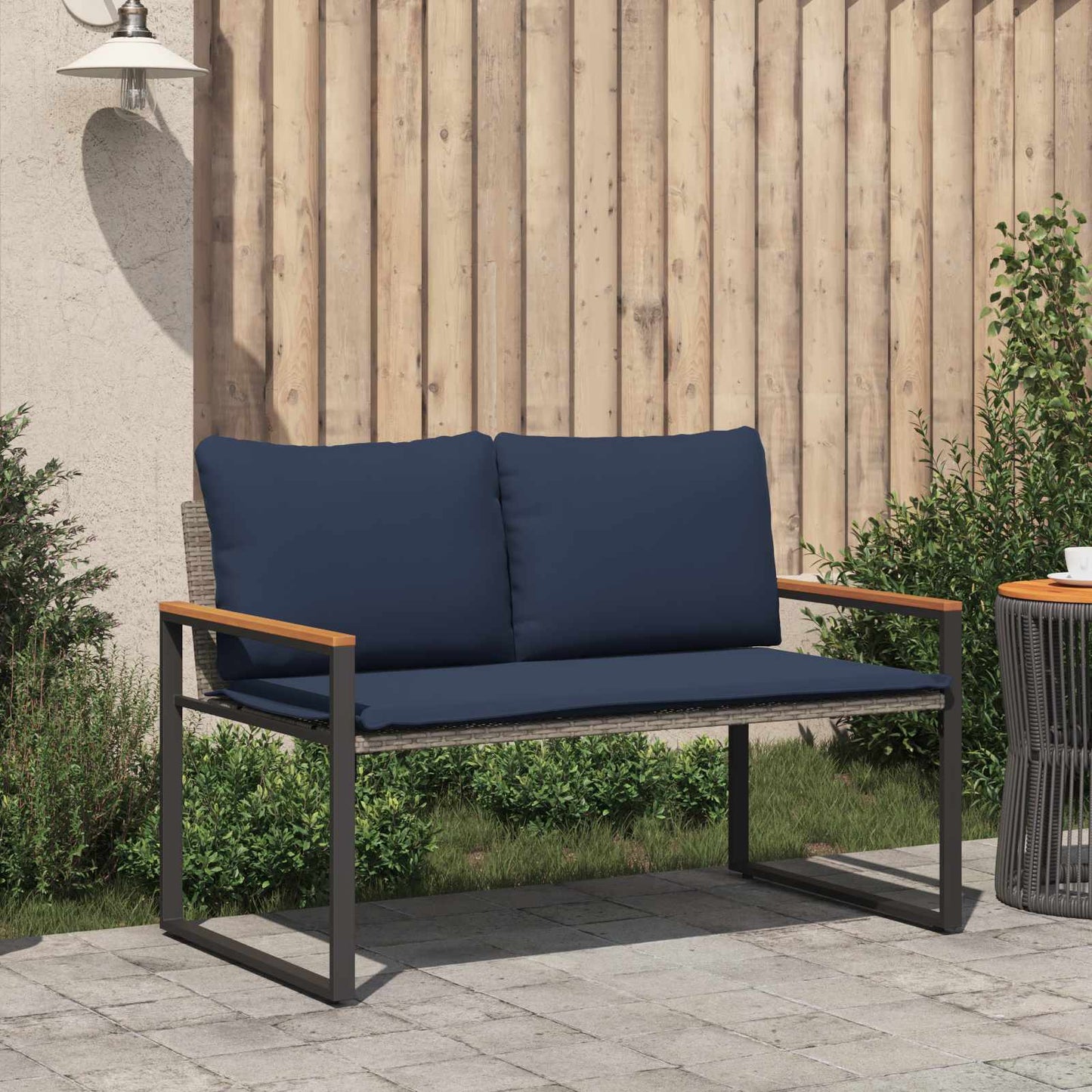 vidaXL παγκάκι με μαξιλάρι Γκρι και Navy Blue 115 x 65 x 72 εκ. Ρατάν