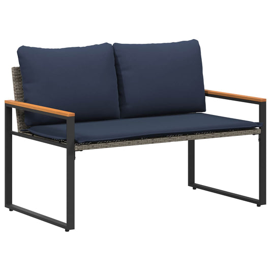 vidaXL παγκάκι με μαξιλάρι Γκρι και Navy Blue 115 x 65 x 72 εκ. Ρατάν