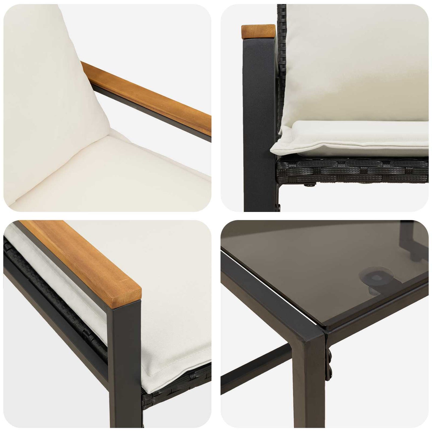 vidaXL Σύνολα επίπλων με μαξιλάρι 3 pcs Μαύρο και Κρεμ Λευκό Ρατάν