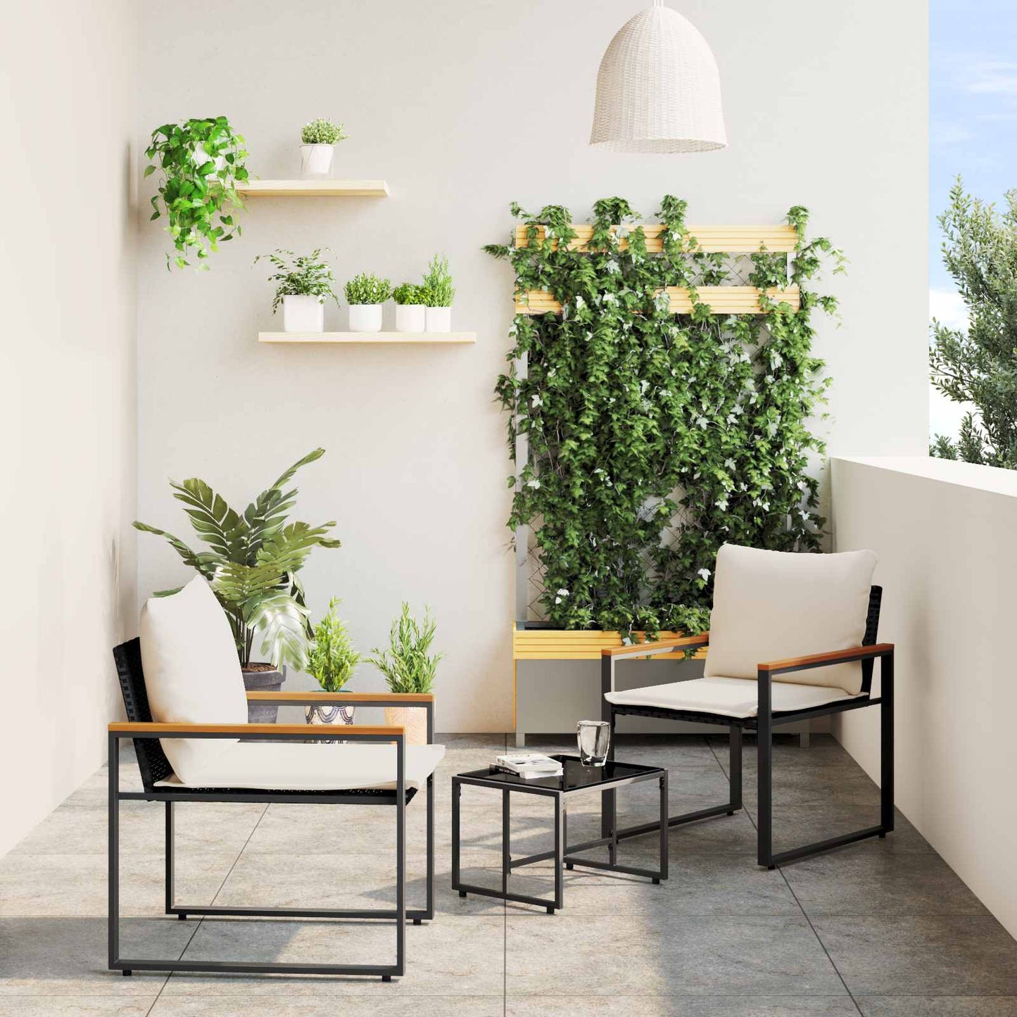 vidaXL Σύνολα επίπλων με μαξιλάρι 3 pcs Μαύρο και Κρεμ Λευκό Ρατάν