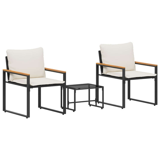 vidaXL Σύνολα επίπλων με μαξιλάρι 3 pcs Μαύρο και Κρεμ Λευκό Ρατάν
