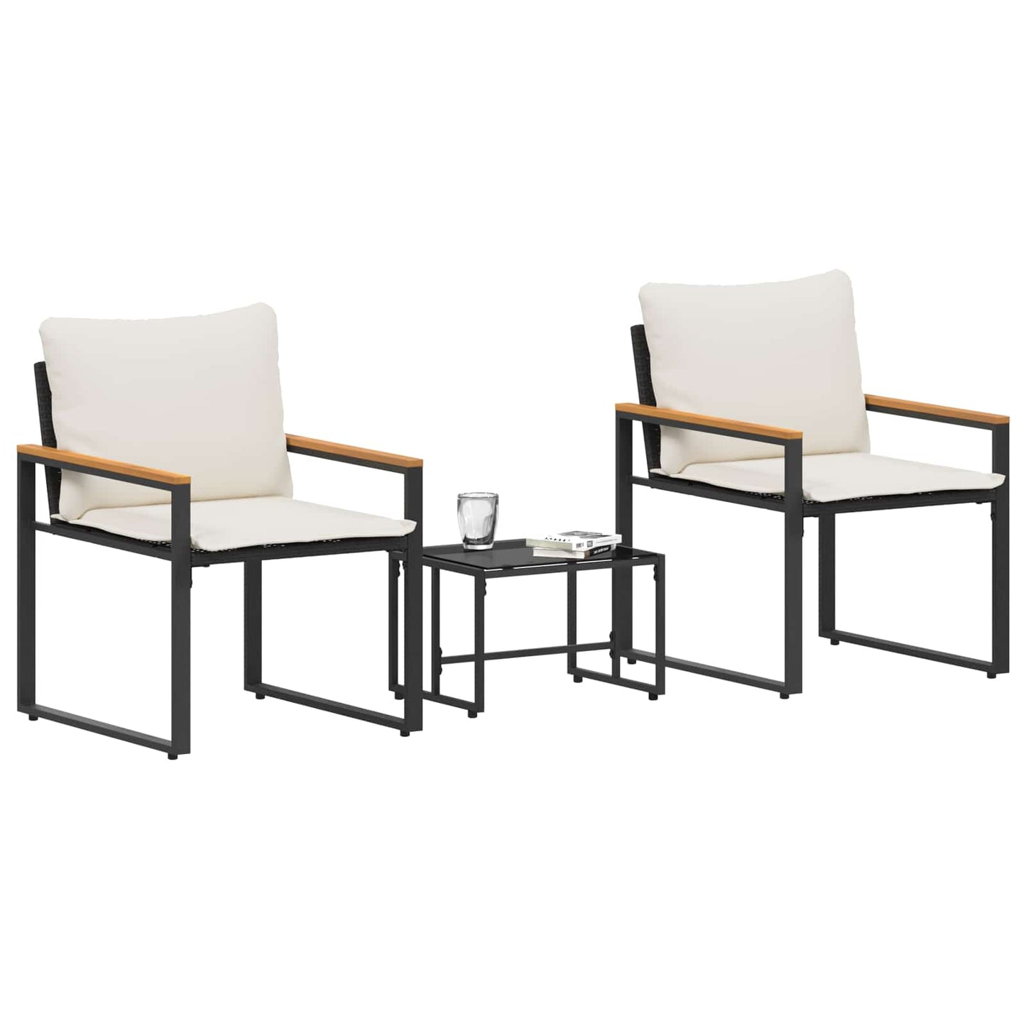 vidaXL Σύνολα επίπλων με μαξιλάρι 3 pcs Μαύρο και Κρεμ Λευκό Ρατάν