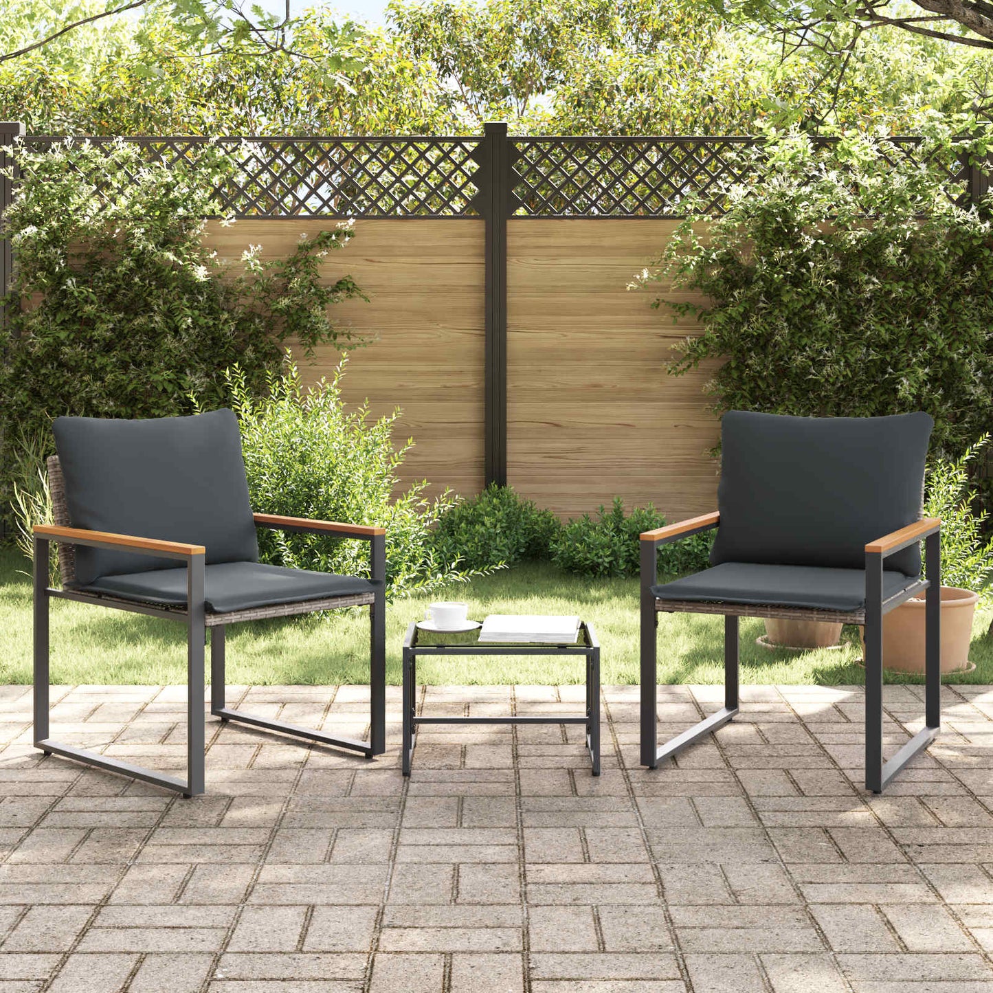 vidaXL Σύνολα επίπλων με μαξιλάρι 3 pcs Γκρι και Σκούρο Γκρι Ρατάν