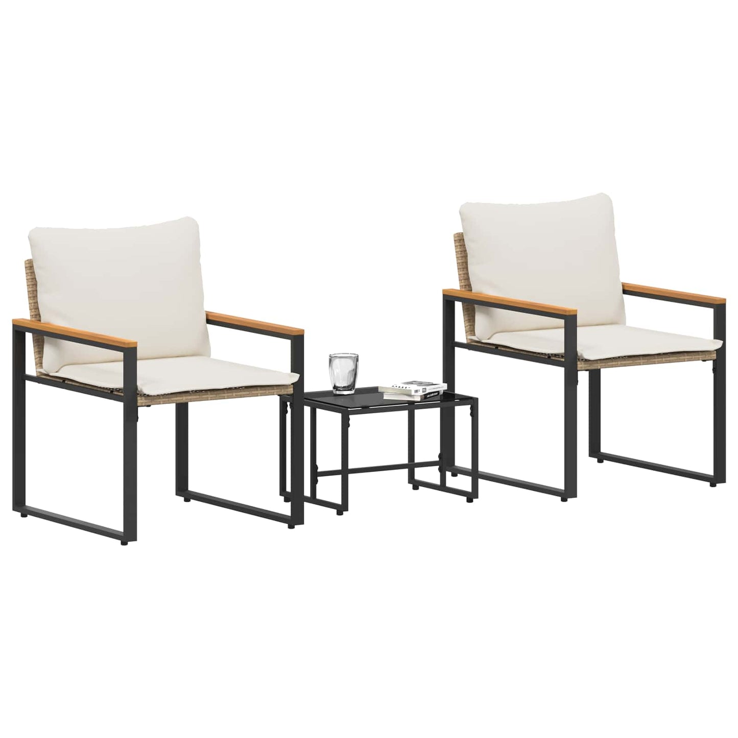 vidaXL Σύνολα επίπλων με μαξιλάρι 3 pcs Μπεζ και Κρέμ Ρατάν