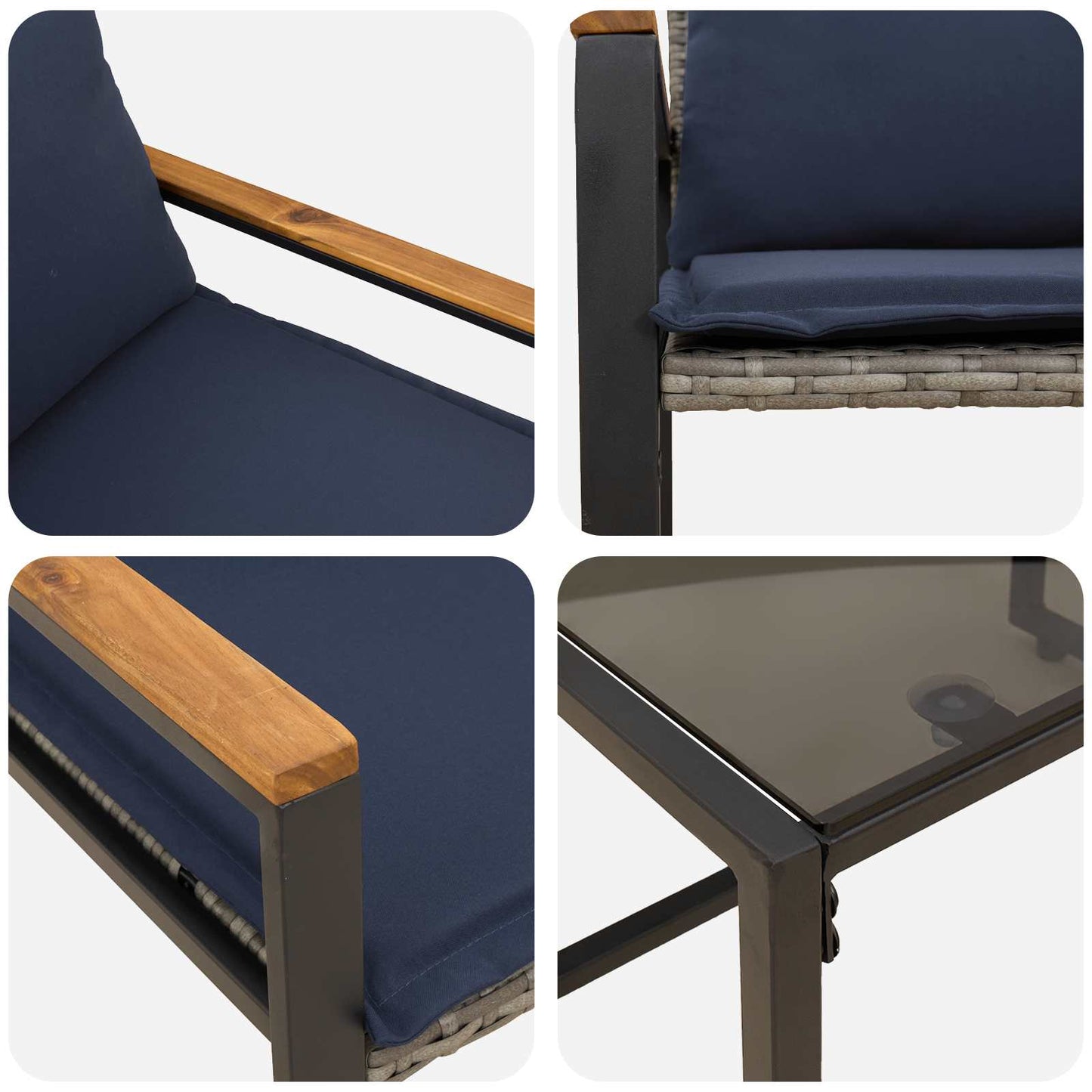 vidaXL Σύνολα επίπλων με μαξιλάρι 3 pcs Γκρι και Navy Blue Ρατάν