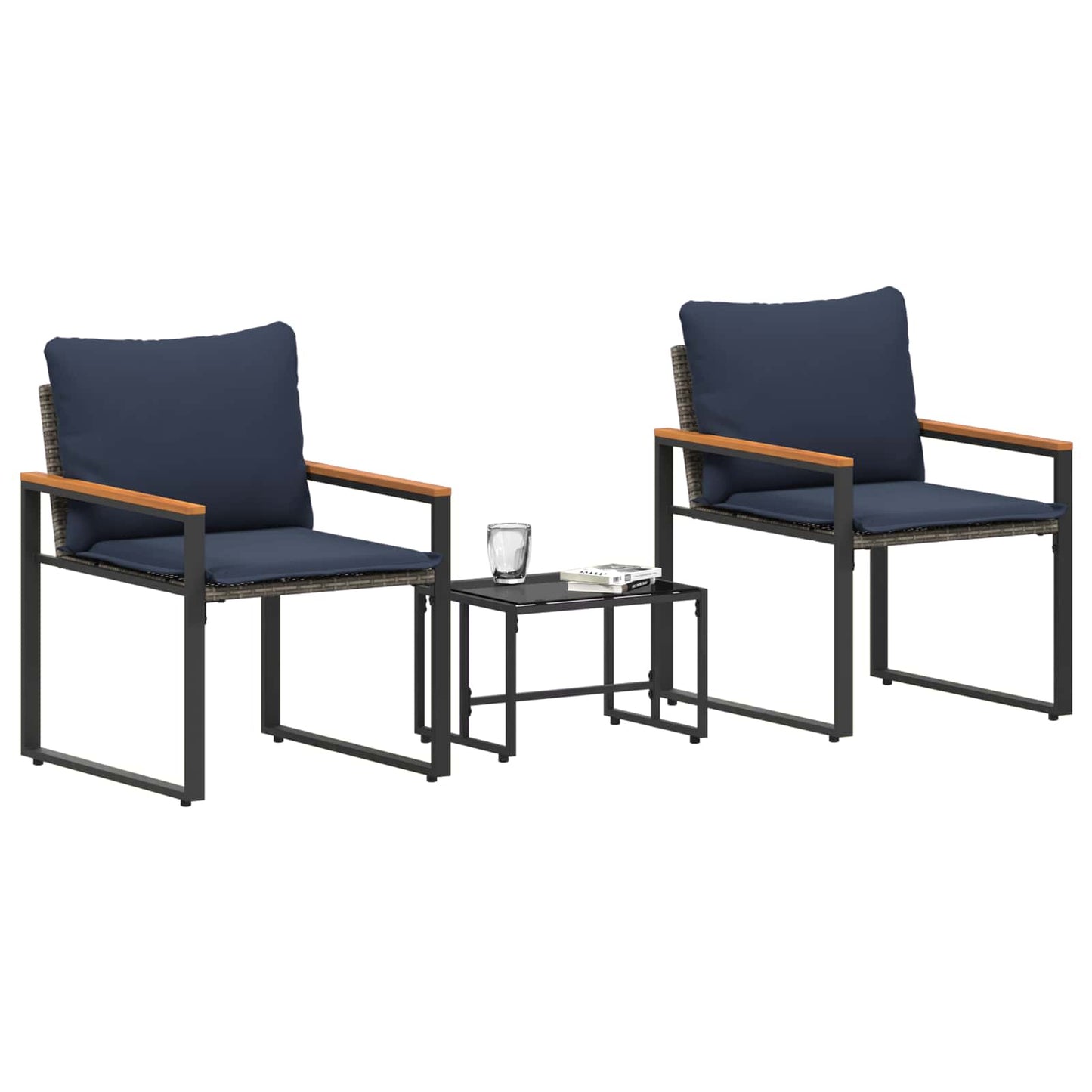 vidaXL Σύνολα επίπλων με μαξιλάρι 3 pcs Γκρι και Navy Blue Ρατάν