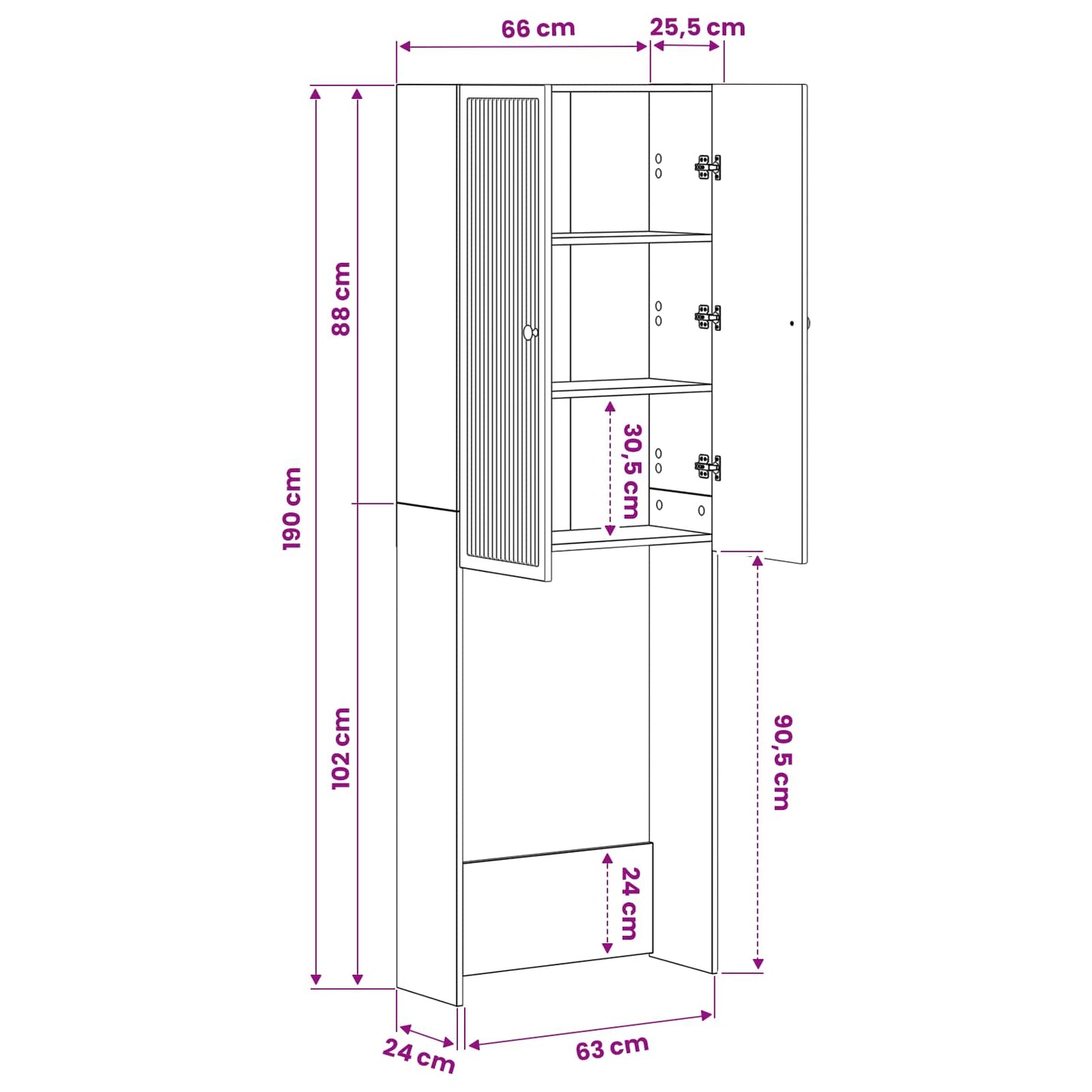 vidaXL Ντουλάπα τουαλέτας EDE Sonoma Δρυς 66 x 25,5 x 190 εκ.