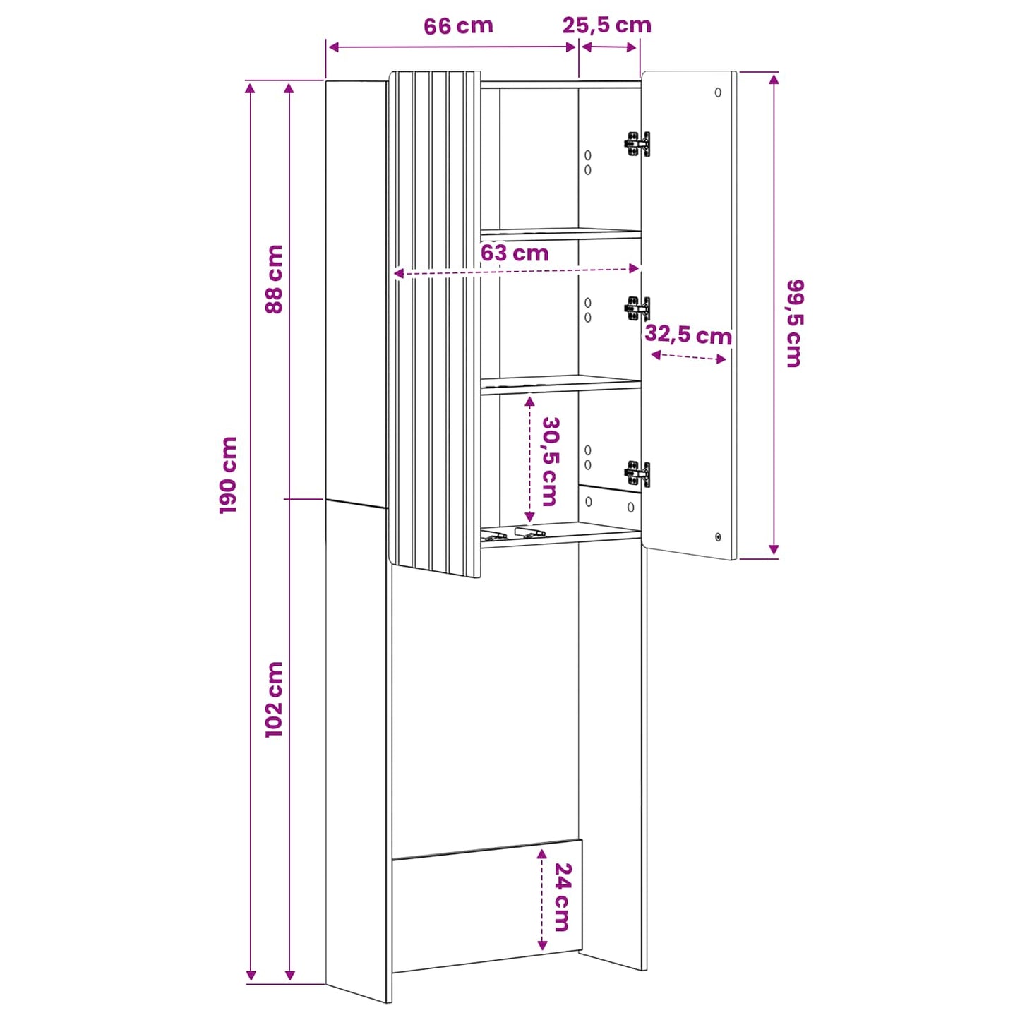 vidaXL Ντουλάπα τουαλέτας ZWOLLE Λευκό 66 x 25,5 x 190 εκ.