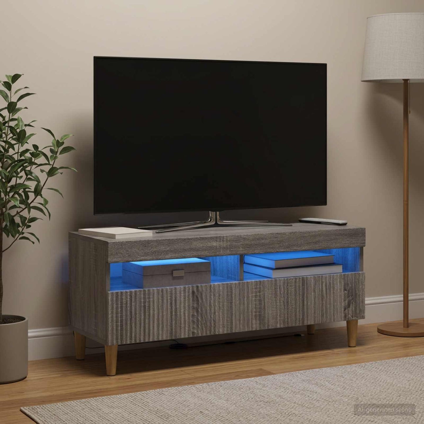 vidaXL Ντουλάπα LED Τηλεόρασης Γκρι Sonoma Επεξεργασμένο Ξύλο