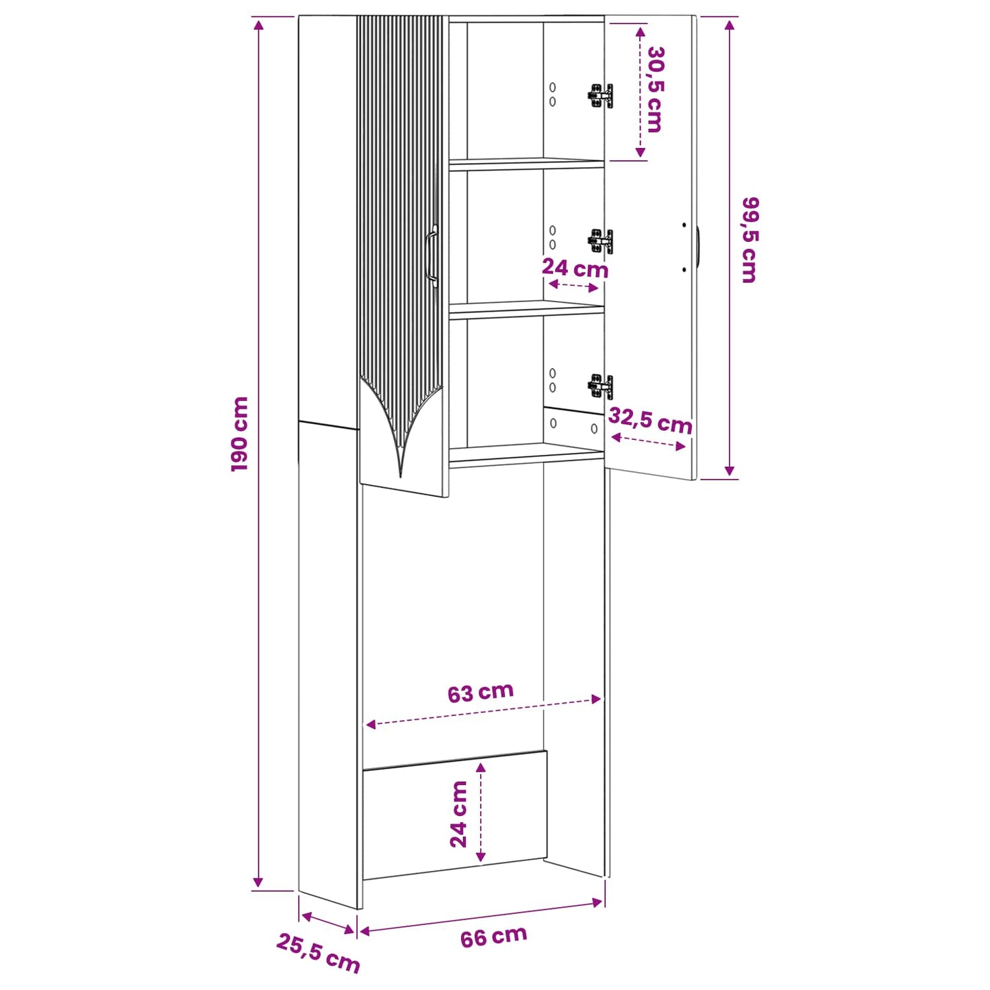 vidaXL Ντουλάπα τουαλέτας HOORN Sonoma Δρυς 66 x 25,5 x 190 εκ.