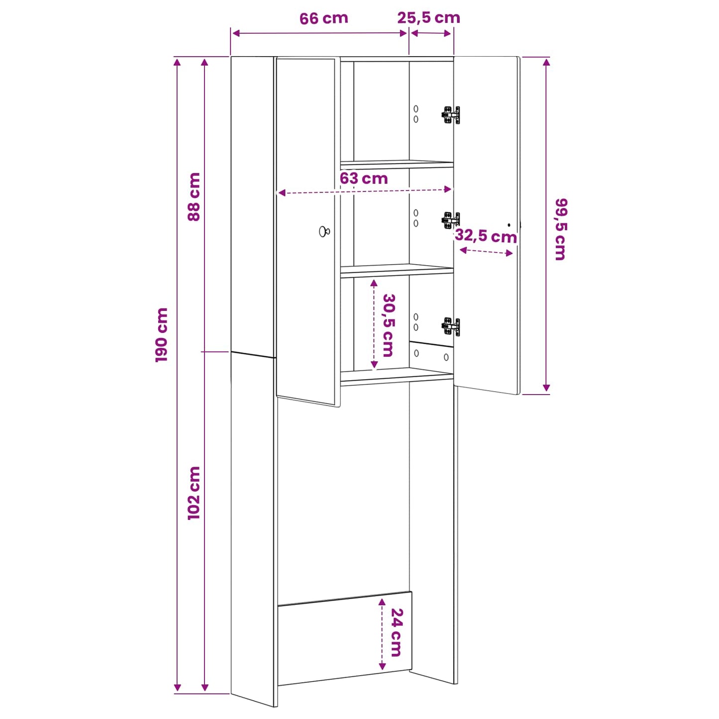 vidaXL Ντουλάπα τουαλέτας BREDA Γκρι Sonoma 66 x 25,5 x 190 εκ.