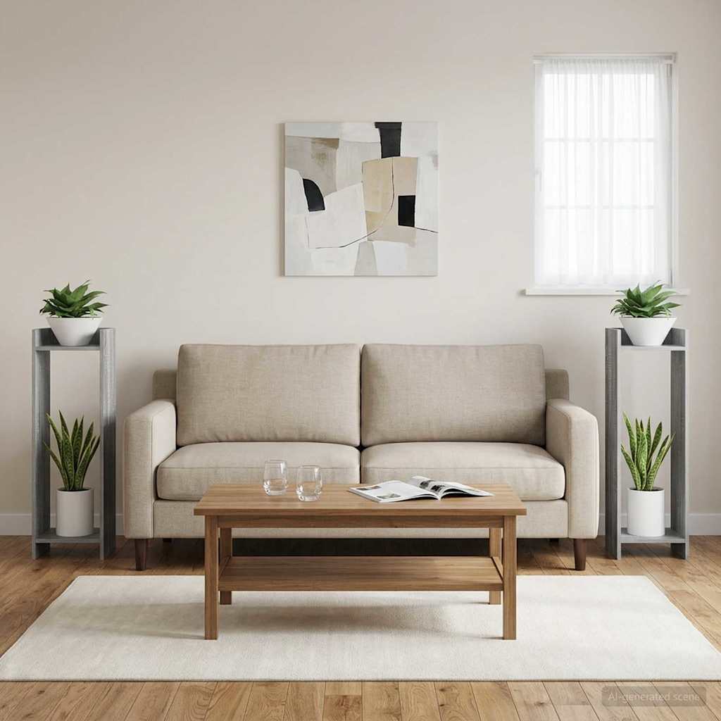 vidaXL Βάση φυτών με ράφι 2 pcs Γκρι Σονομά 30 x 30 x 100 εκ
