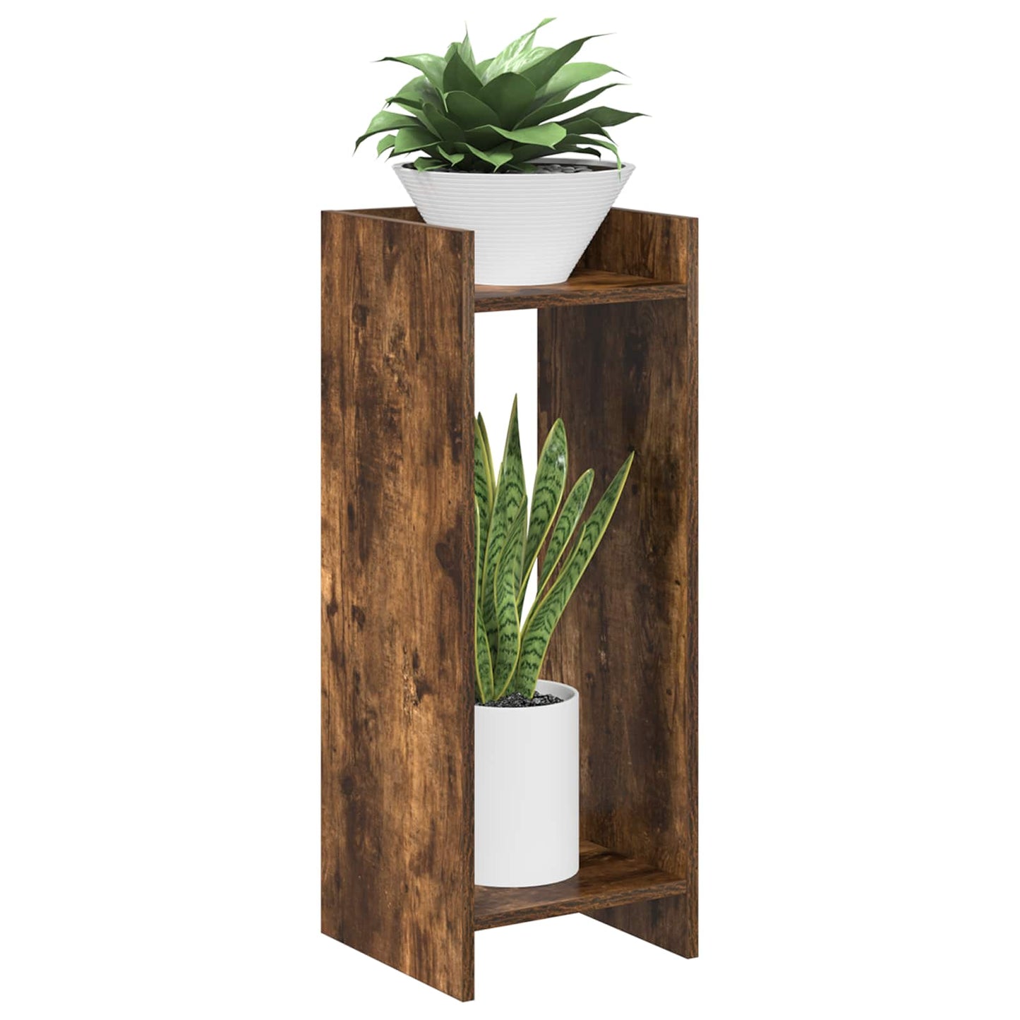 vidaXL Βάση φυτών με ράφι 2 pcs Καπνιστή Δρυς 30 x 30 x 80 cm