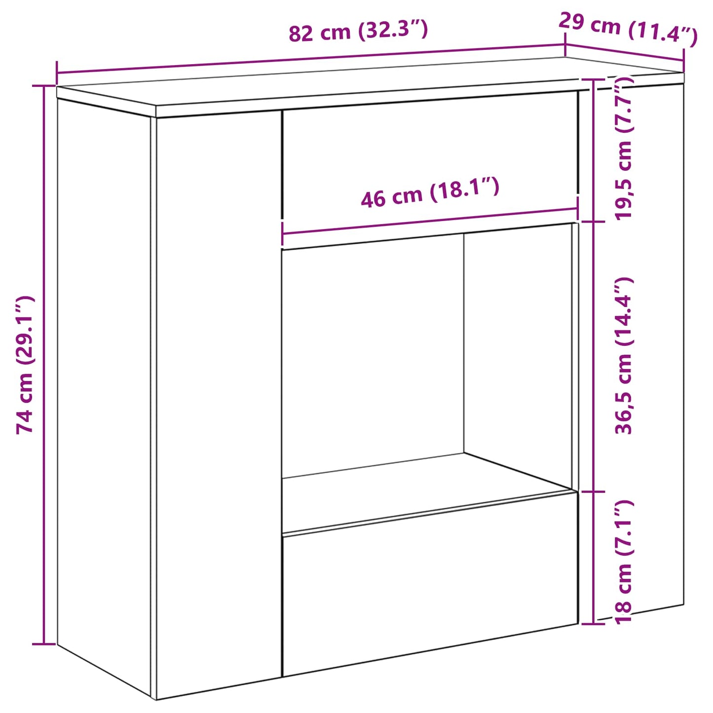vidaXL 82 x 29 x 74 εκ.