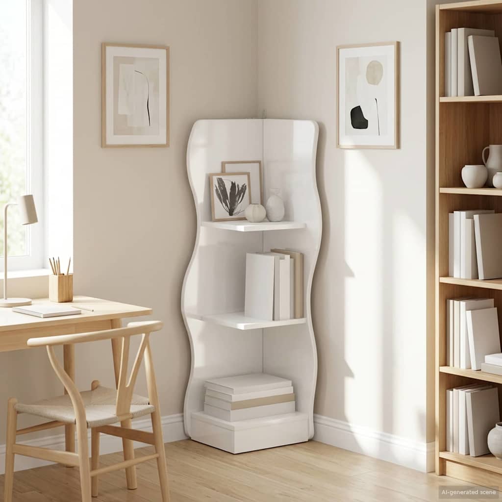 vidaXL Γωνιακό ράφι Γυαλιστερό Λευκό 34 x 33 x 102 εκ