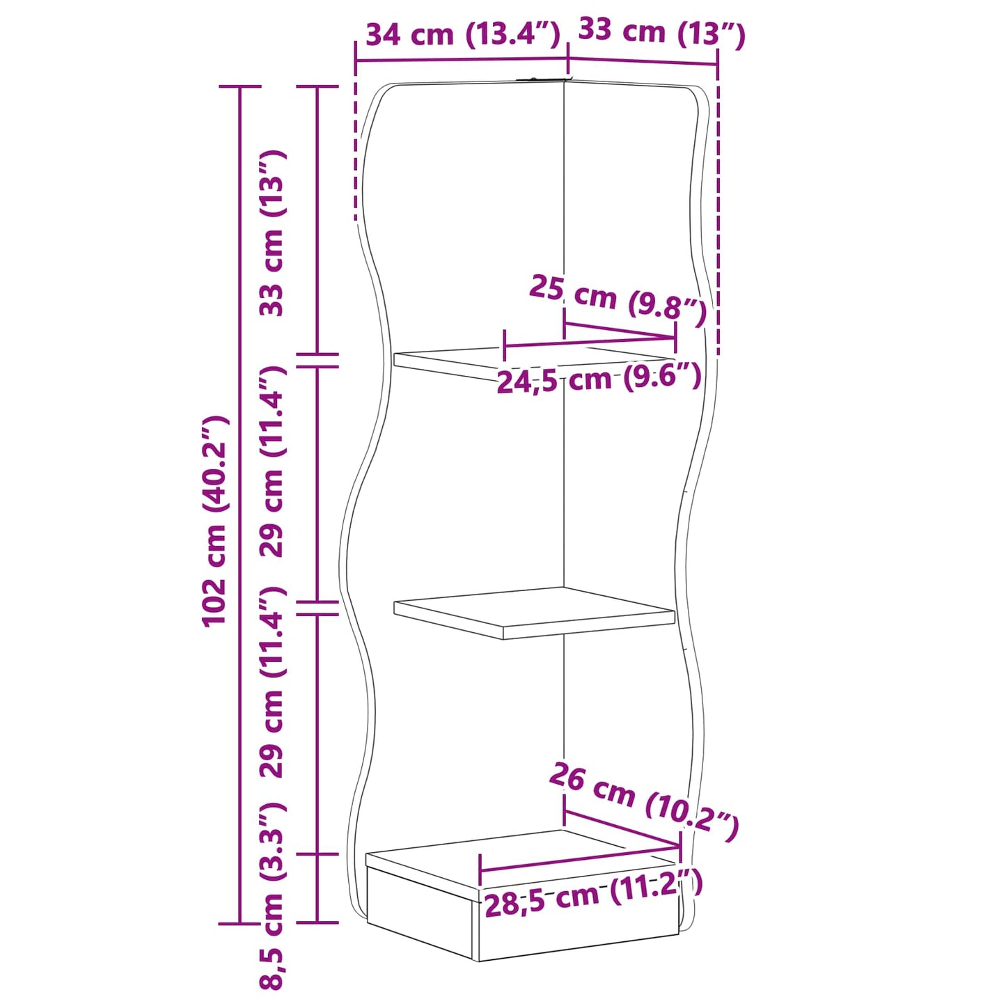 vidaXL Γωνιακό ράφι Γκρι Sonoma 34 x 33 x 102 εκ Επεξεργασμένο Ξύλο