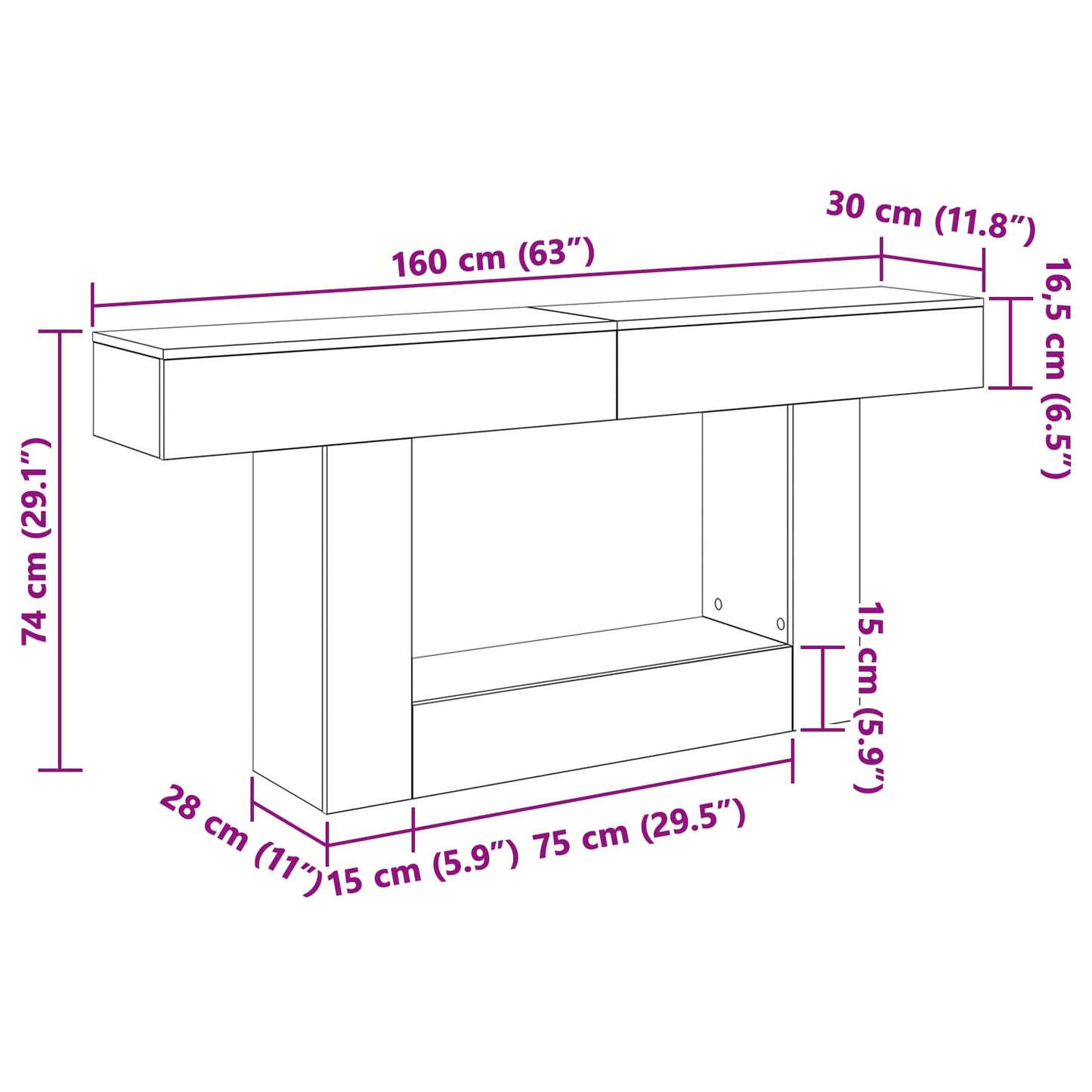 vidaXL Σκυρόχρωμο Γκρι 160 x 30 x 74 εκ