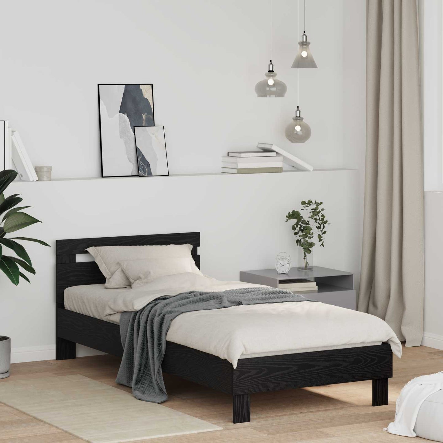 vidaXL Σκελετός Κρεβατιού Μαύρη Οξυά 75 x 190 cm Επεξεργασμένο ξύλο