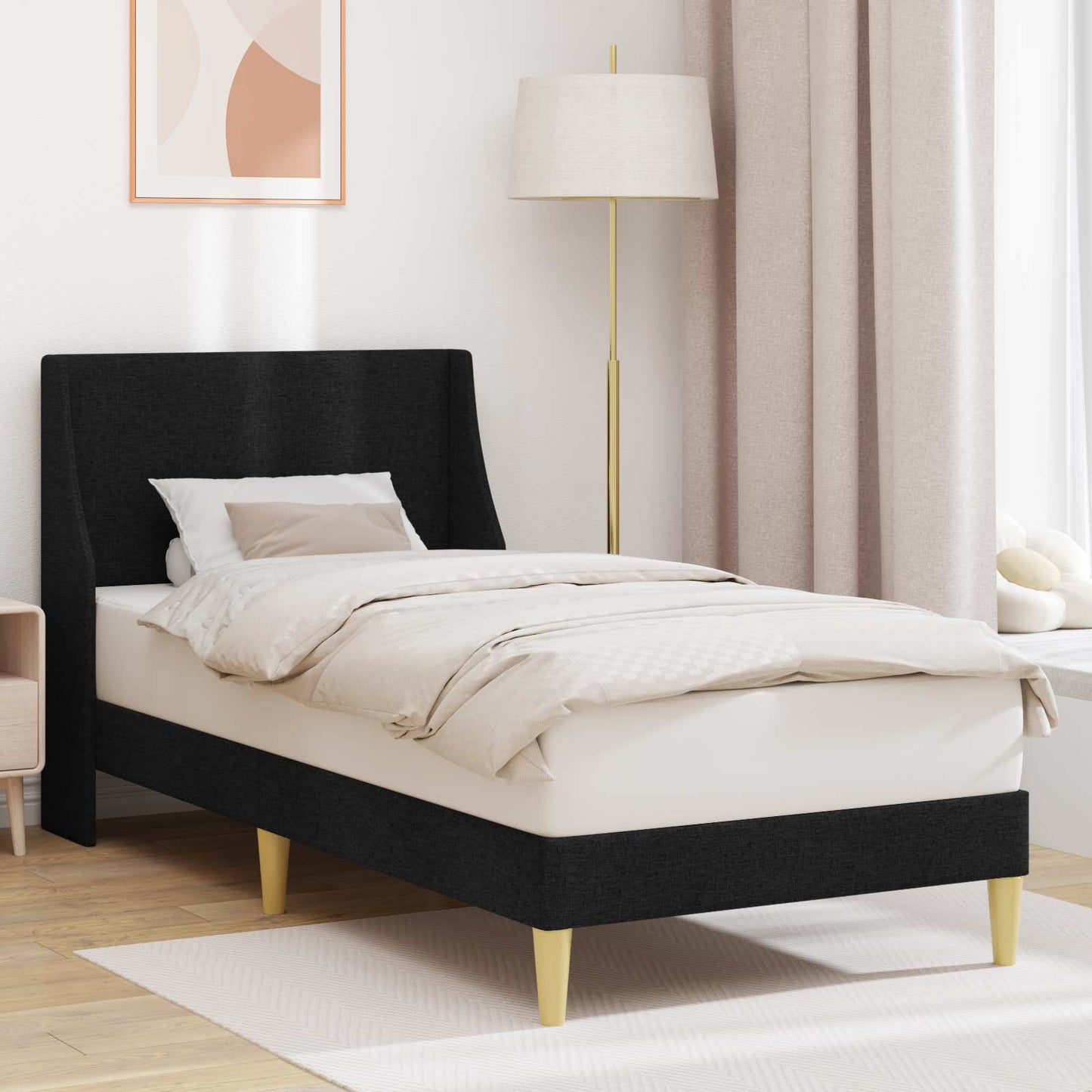 vidaXL Σκελετός Κρεβατιού με κεφαλάρι Μαύρο 90 x 200 cm ύφασμα
