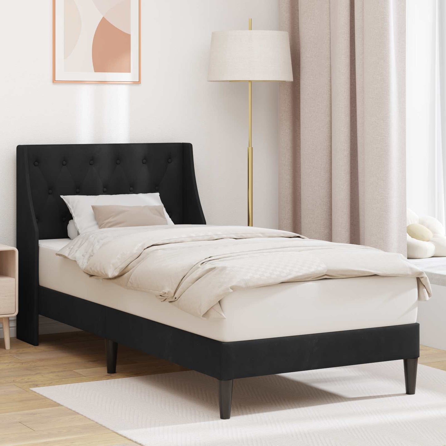 vidaXL Σκελετός Κρεβατιού με κεφαλάρι Μαύρο 90 x 200 cm Βελούδο
