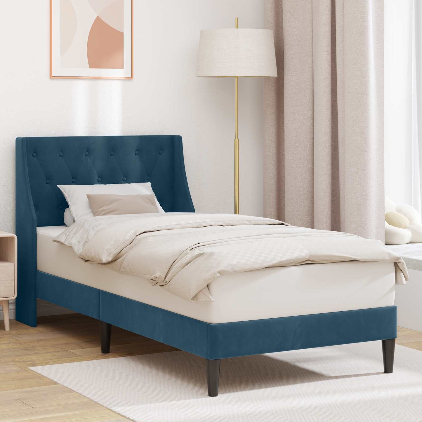 vidaXL Σκελετός Κρεβατιού με κεφαλάρι Μπλε 100 x 200 cm Βελούδο