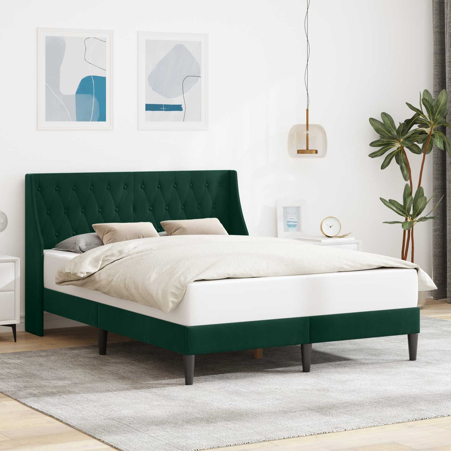 vidaXL Σκελετός Κρεβατιού Σκούρο Πράσινο 140 x 190 cm Βελούδο