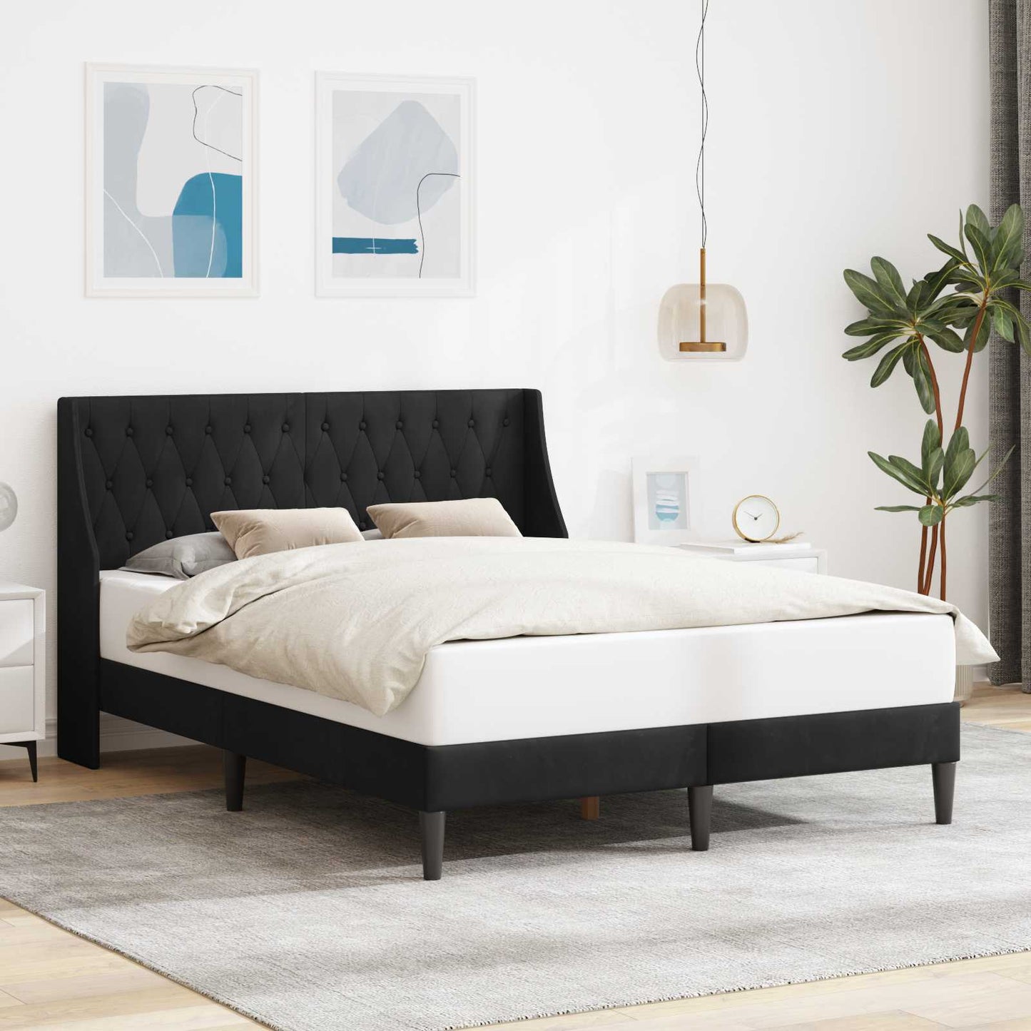 vidaXL Σκελετός Κρεβατιού με κεφαλάρι Μαύρο 140 x 190 cm Βελούδο