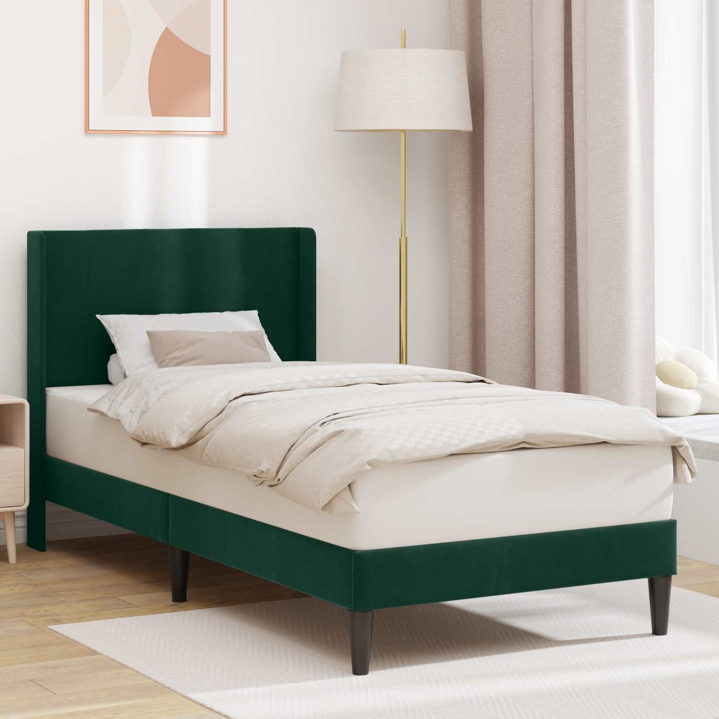 vidaXL Σκελετός Κρεβατιού Σκούρο Πράσινο 90 x 190 cm Βελούδο