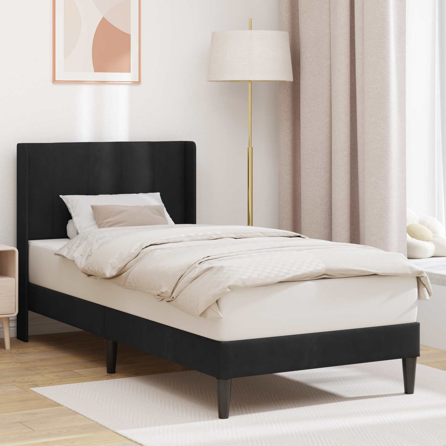 vidaXL Σκελετός Κρεβατιού με κεφαλάρι Μαύρο 100 x 200 cm Βελούδο