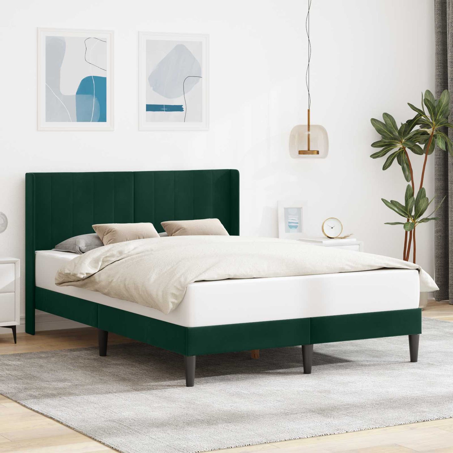 vidaXL Σκελετός Κρεβατιού Σκούρο Πράσινο 140 x 190 cm Βελούδο