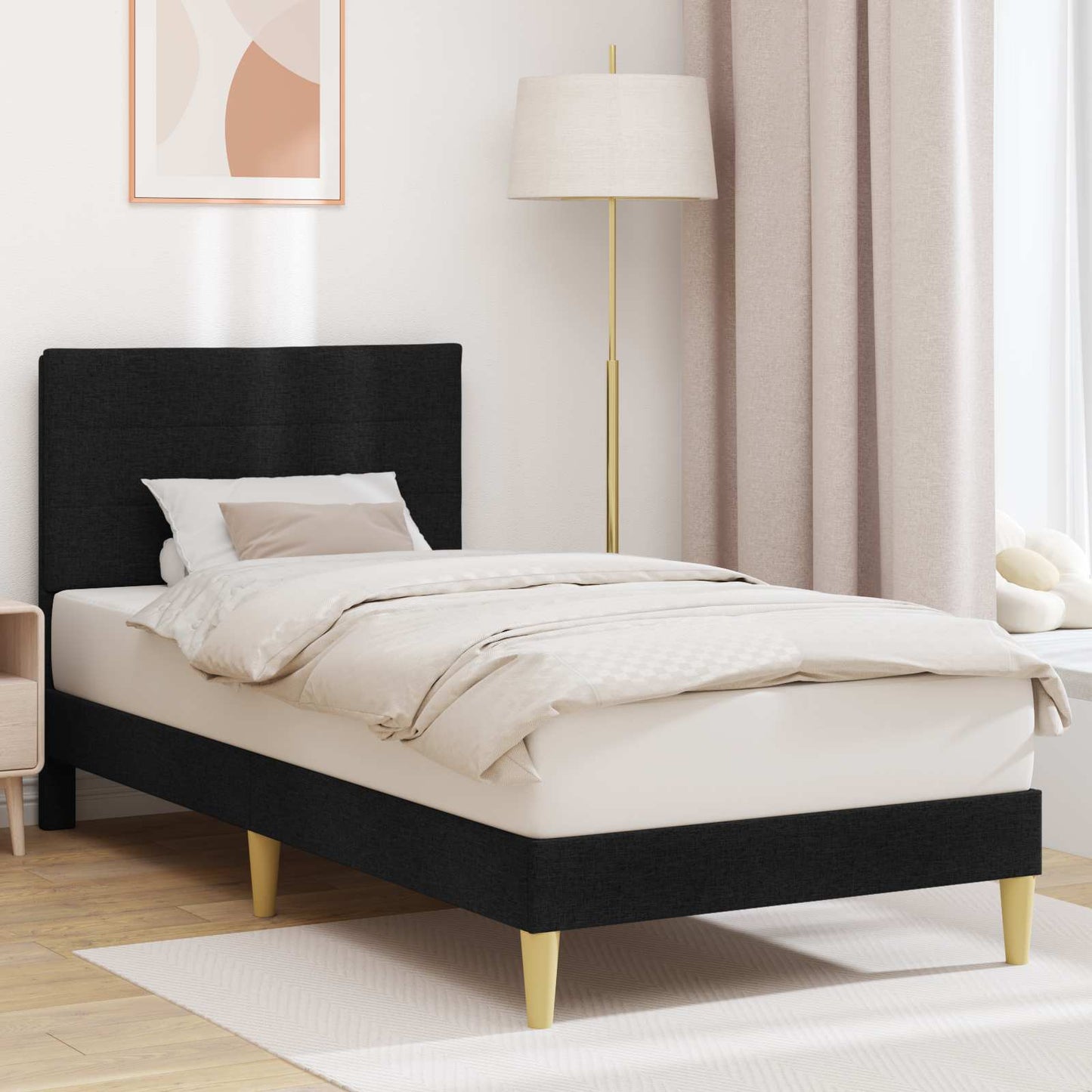 vidaXL Σκελετός Κρεβατιού με κεφαλάρι Μαύρο 90 x 200 cm Ύφασμα