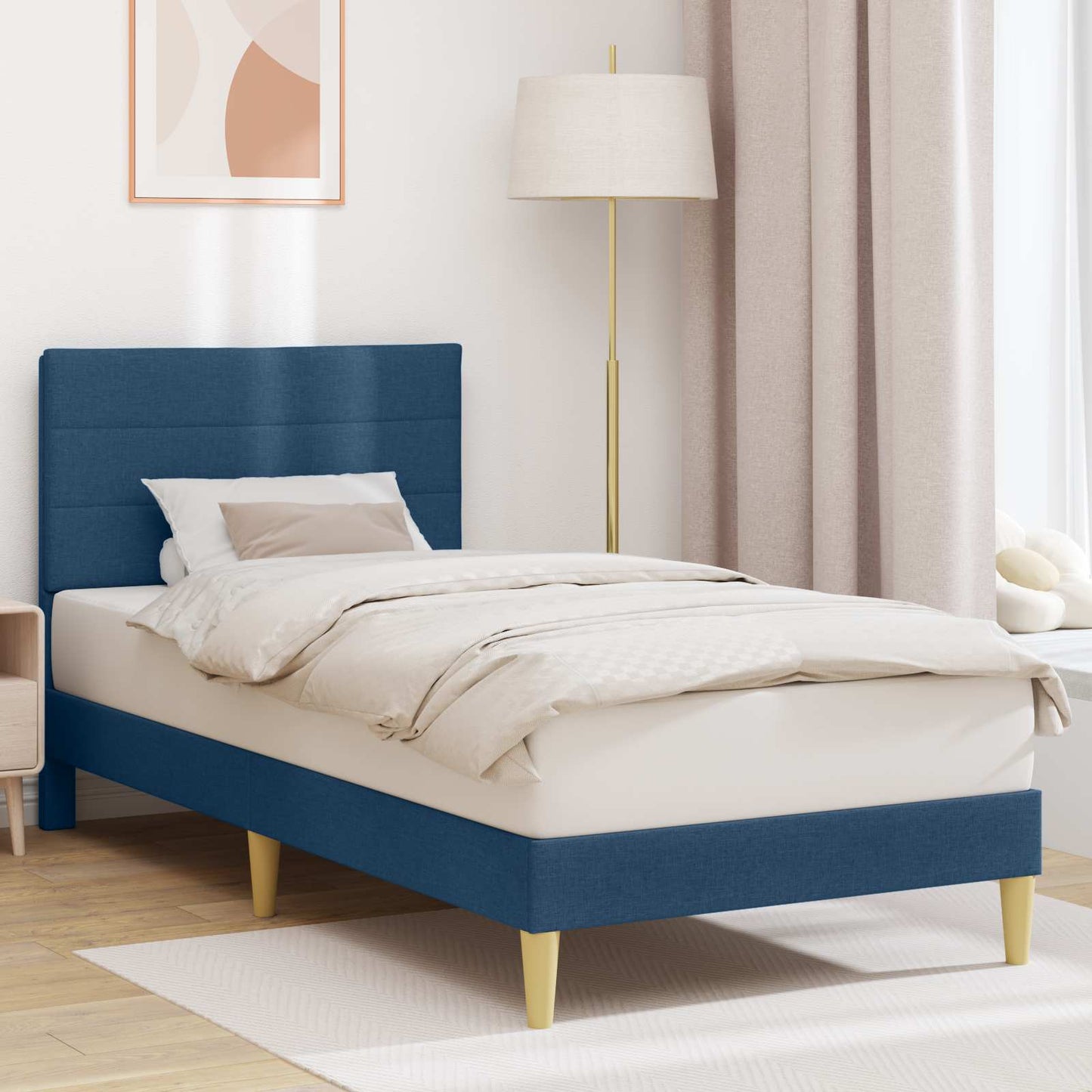 vidaXL Σκελετός Κρεβατιού με κεφαλάρι Μπλε 90 x 200 cm Ύφασμα