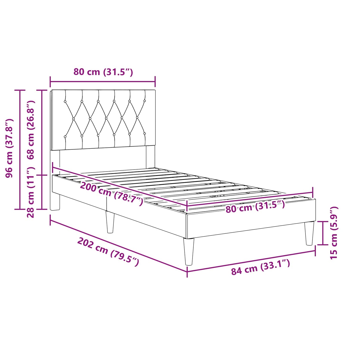 vidaXL Σκελετός Κρεβατιού με κεφαλάρι Ροζ 80 x 200 cm Βελούδο