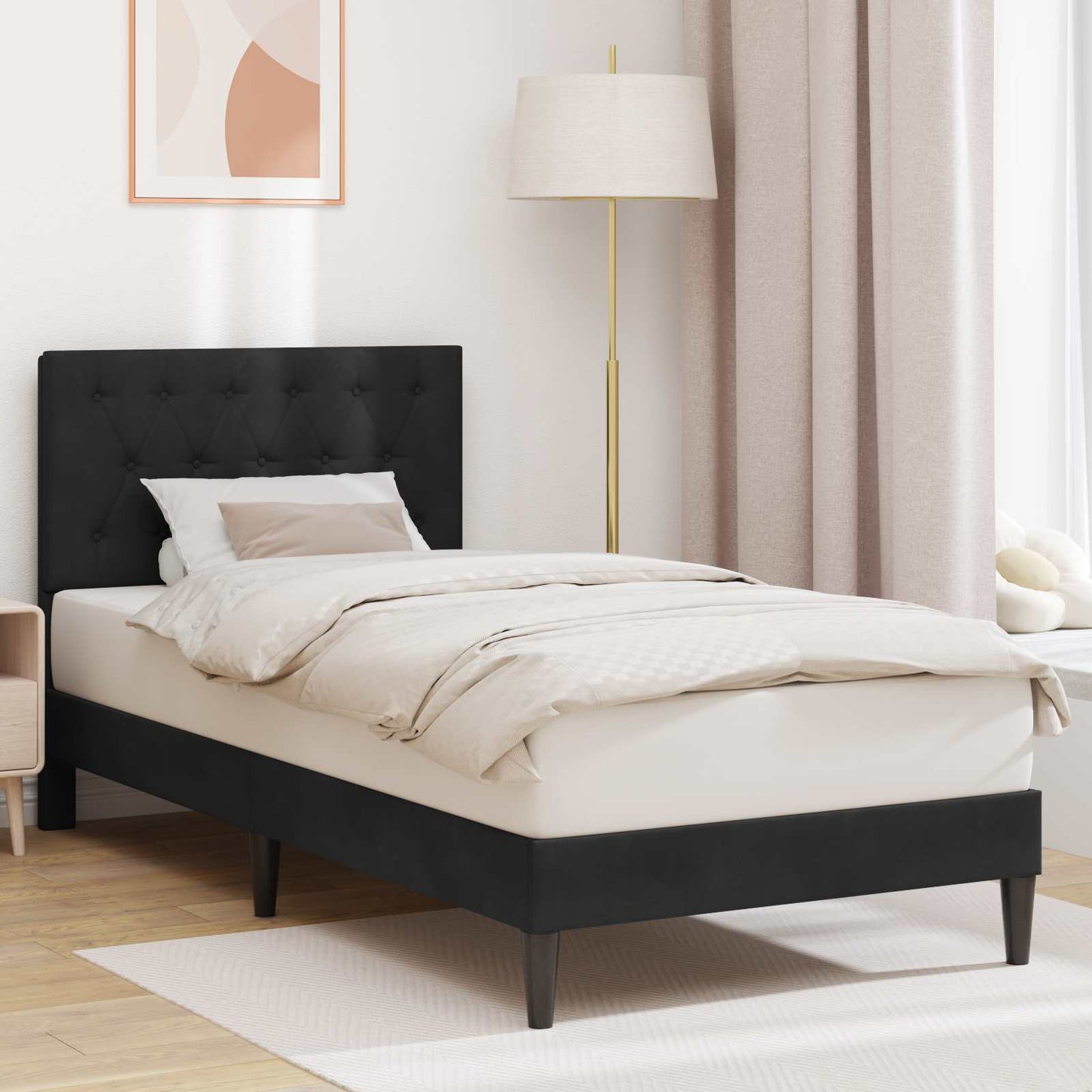 vidaXL Σκελετός Κρεβατιού με κεφαλάρι Μαύρο 90 x 200 cm Βελούδο
