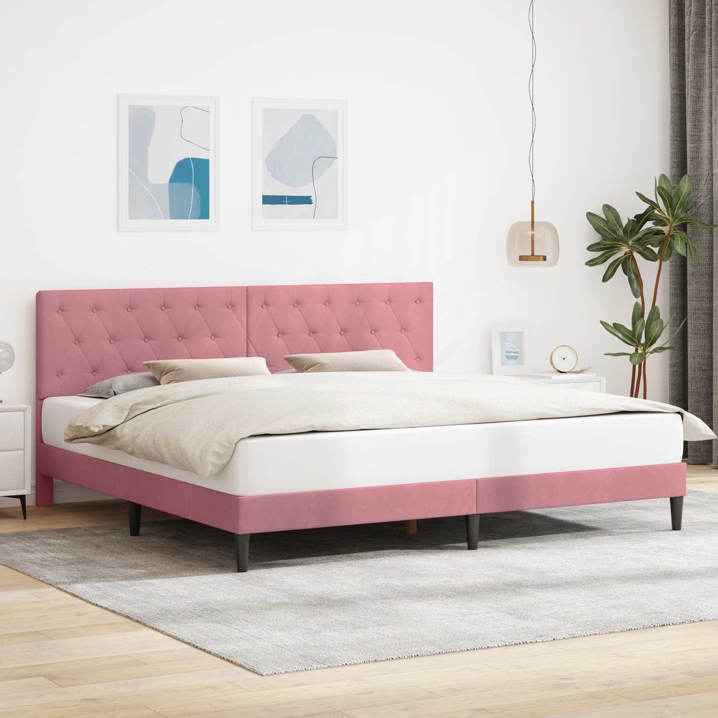 vidaXL Σκελετός Κρεβατιού με κεφαλάρι Ροζ 180 x 200 cm Βελούδο