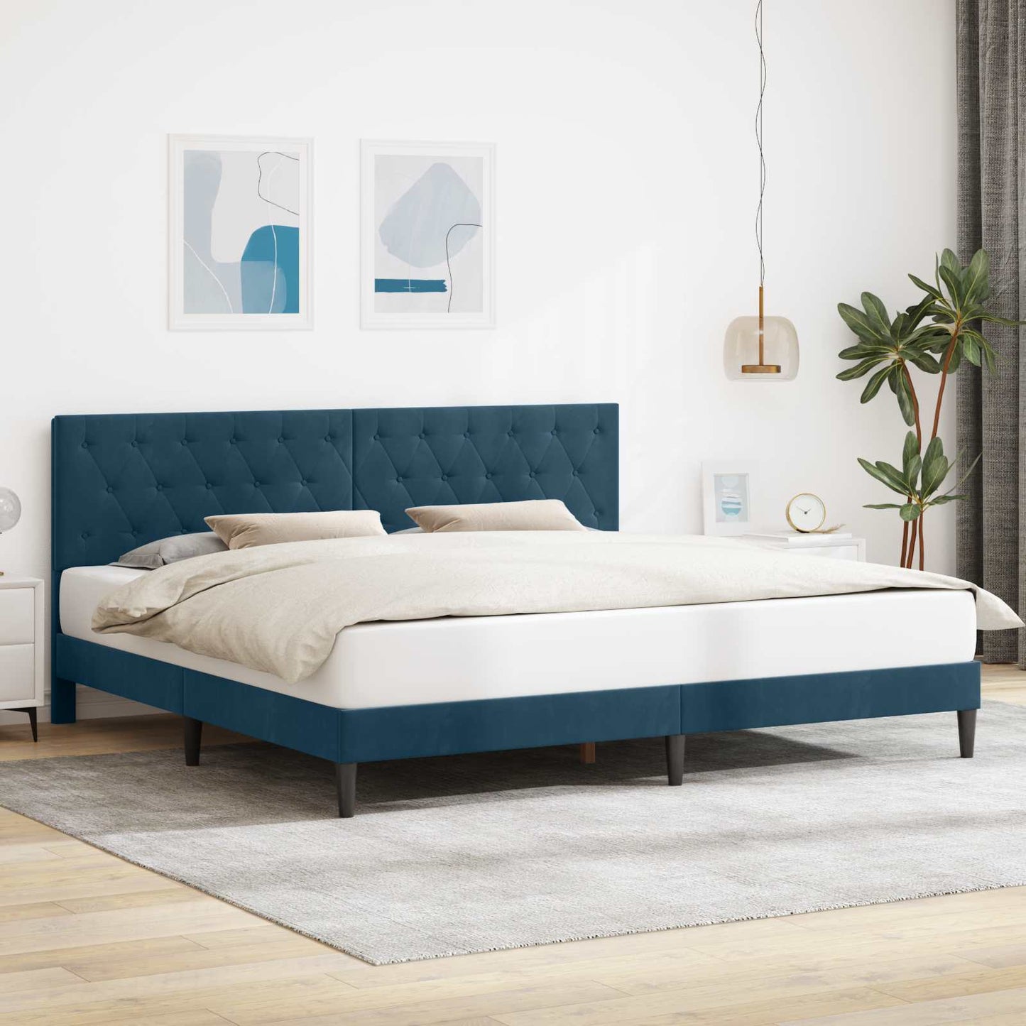 vidaXL Σκελετός Κρεβατιού με κεφαλάρι Μπλε 180 x 200 cm Βελούδο