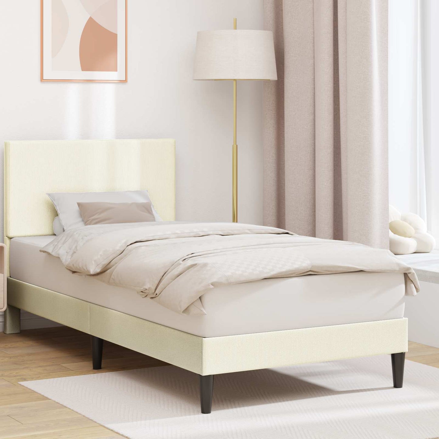 vidaXL Σκελετός Κρεβατιού Κρεμ 90 x 190 cm Υφασμάτινο Κορντουρά