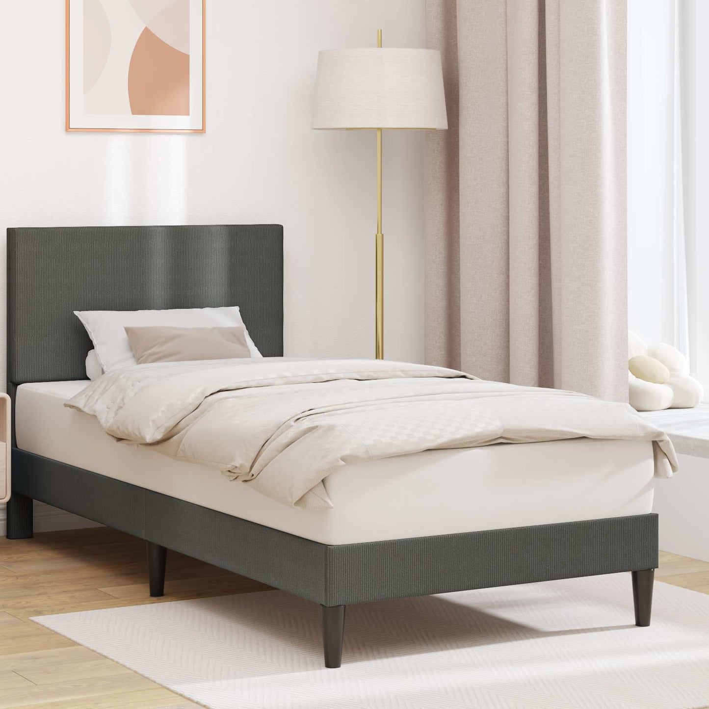 vidaXL Σκελετός Κρεβατιού Σκούρο Γκρι 90 x 200 cm Υφασμάτινο Κορντουρά