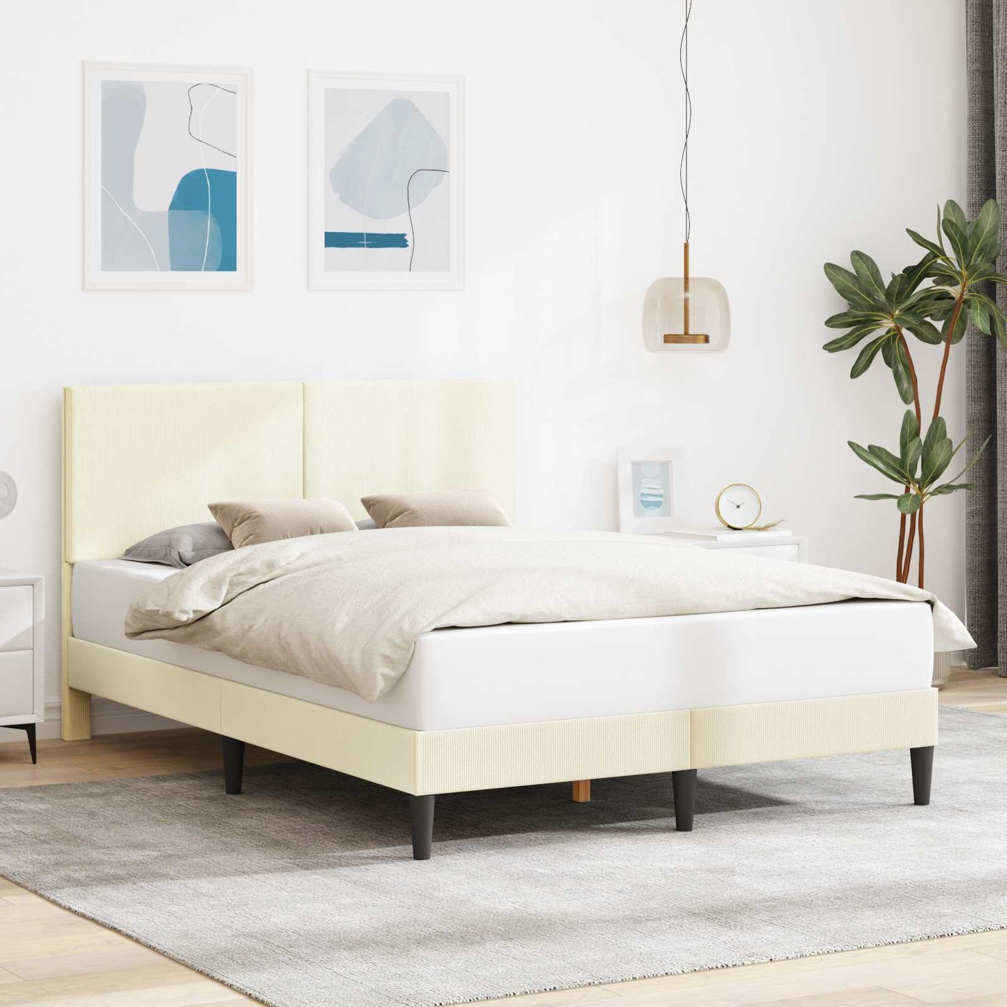 vidaXL Σκελετός Κρεβατιού Κρεμ 120 x 190 cm Υφασμάτινο Κορντουρά
